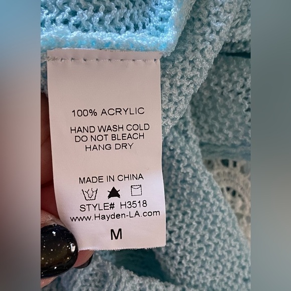 NEW w/TAGS Hayden light blue woven braided shoulder crochet back sweater Medium - Picture 7 of 9